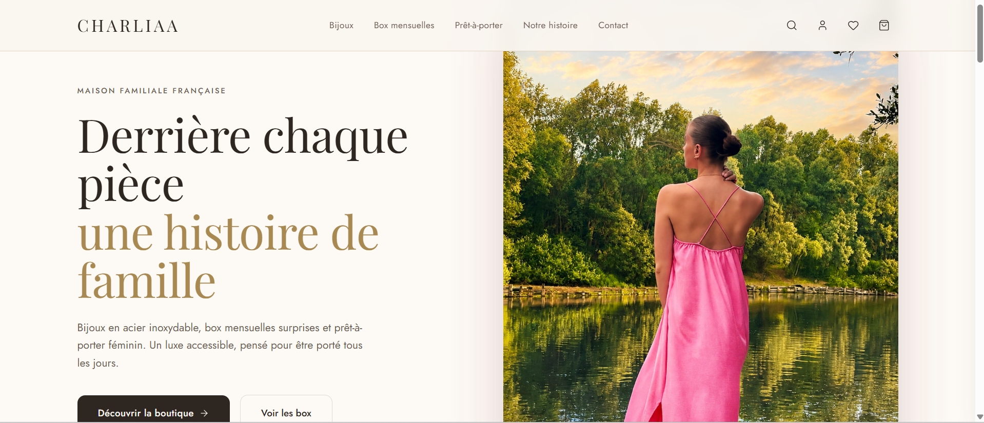 Aperçu de la page d'accueil du site Charliaa